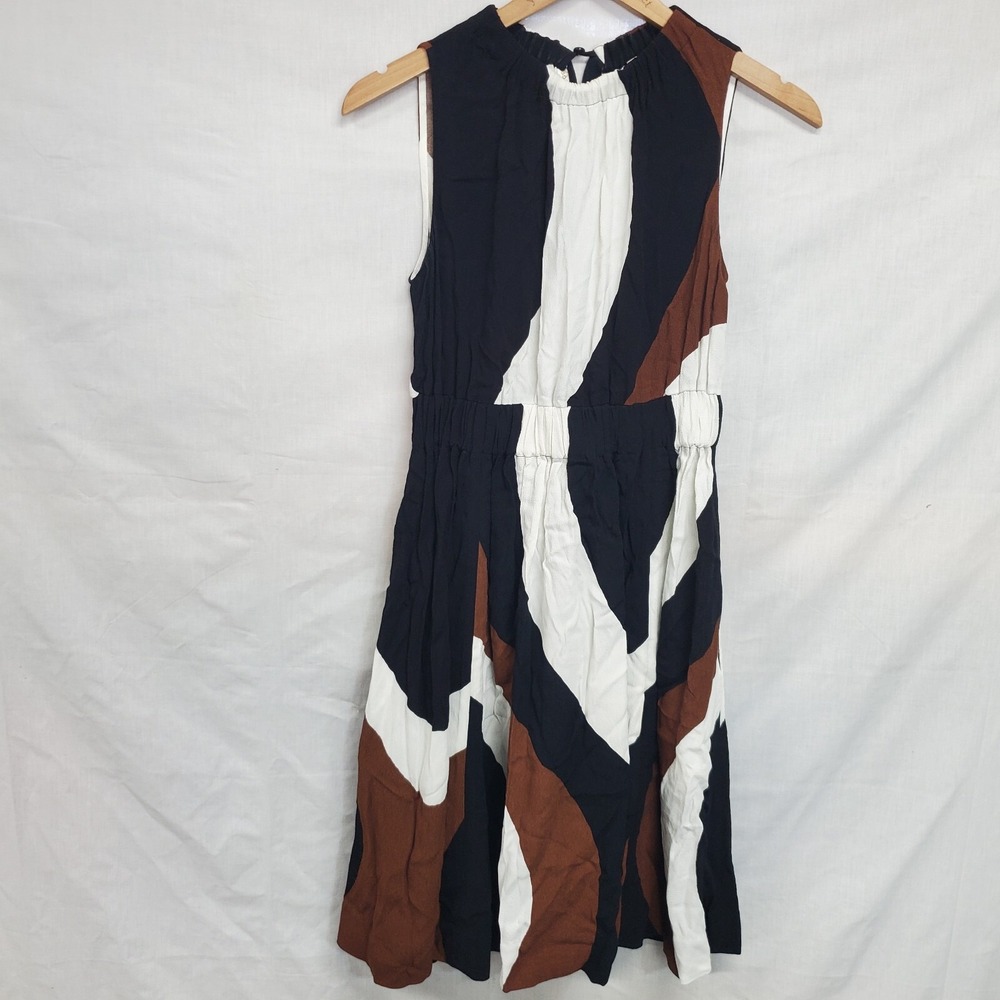 Kate Spade Black Brown Rio Black White Crepe Tie Back Dress Size 4 Sleeveless